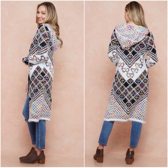 Cozy Rainbow Fuzzy Open Front Hoodie Cardigan - Picture 3 of 3